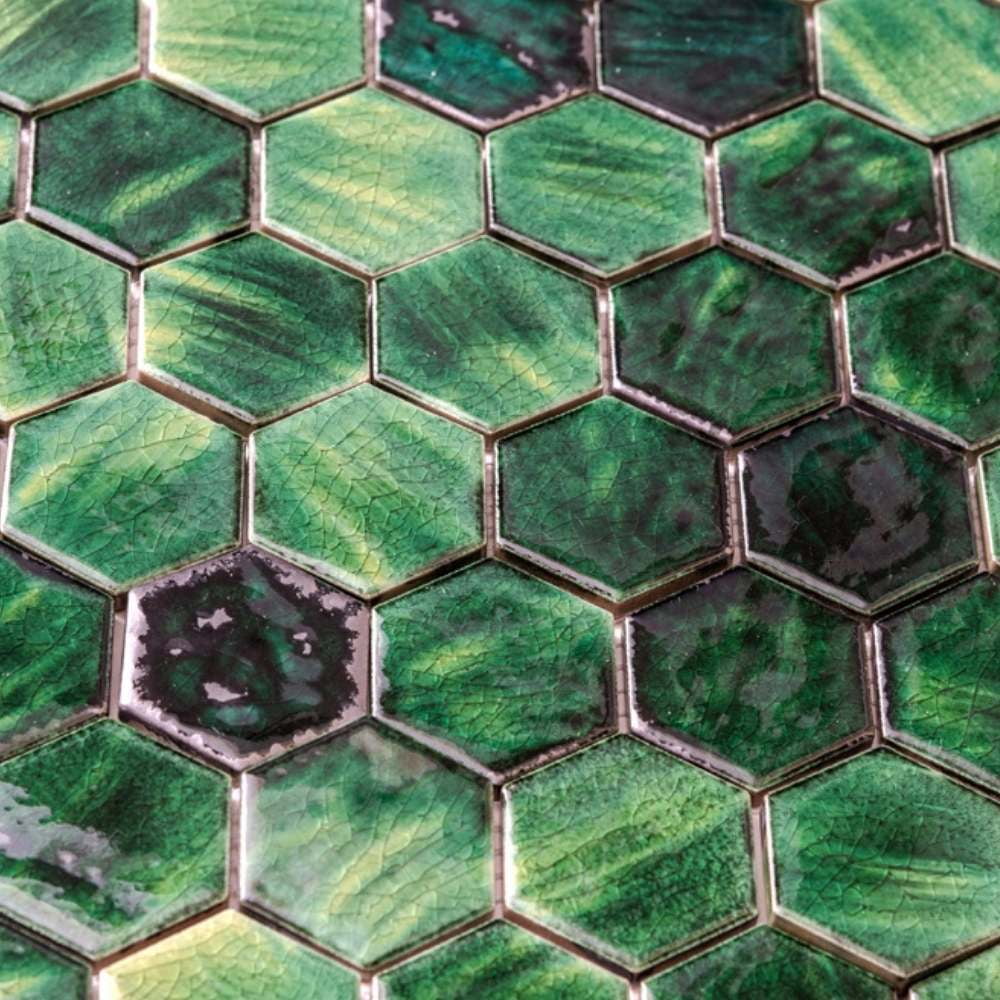 The Tile Life Agate 2 in x 2 in Hexagon Emerald Glossy Porcelain Mosaic Wall Tile 1 Sheet