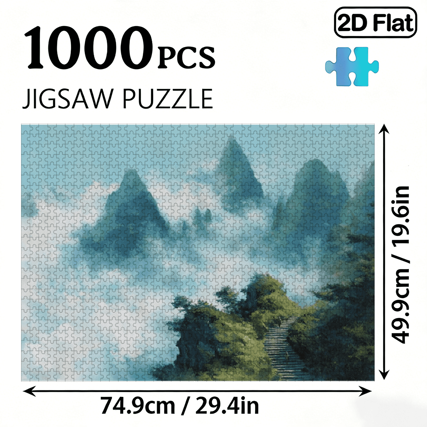 A Box of (1000pcs) Puzzles, with Yunjie Mountain Pavilion Design, High Difficulty, Suitable, Family Entertainment, Home Decoration. 29.4*19.6 in