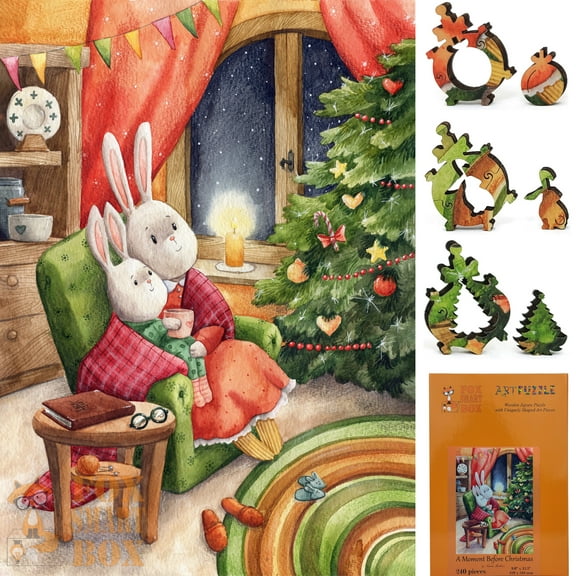 Wooden Jigsaw Puzzles for Adults - Uniquely Shaped Pieces - made in the USA by FoxSmartBox - 240 Pieces - A Moment Before Christmas
