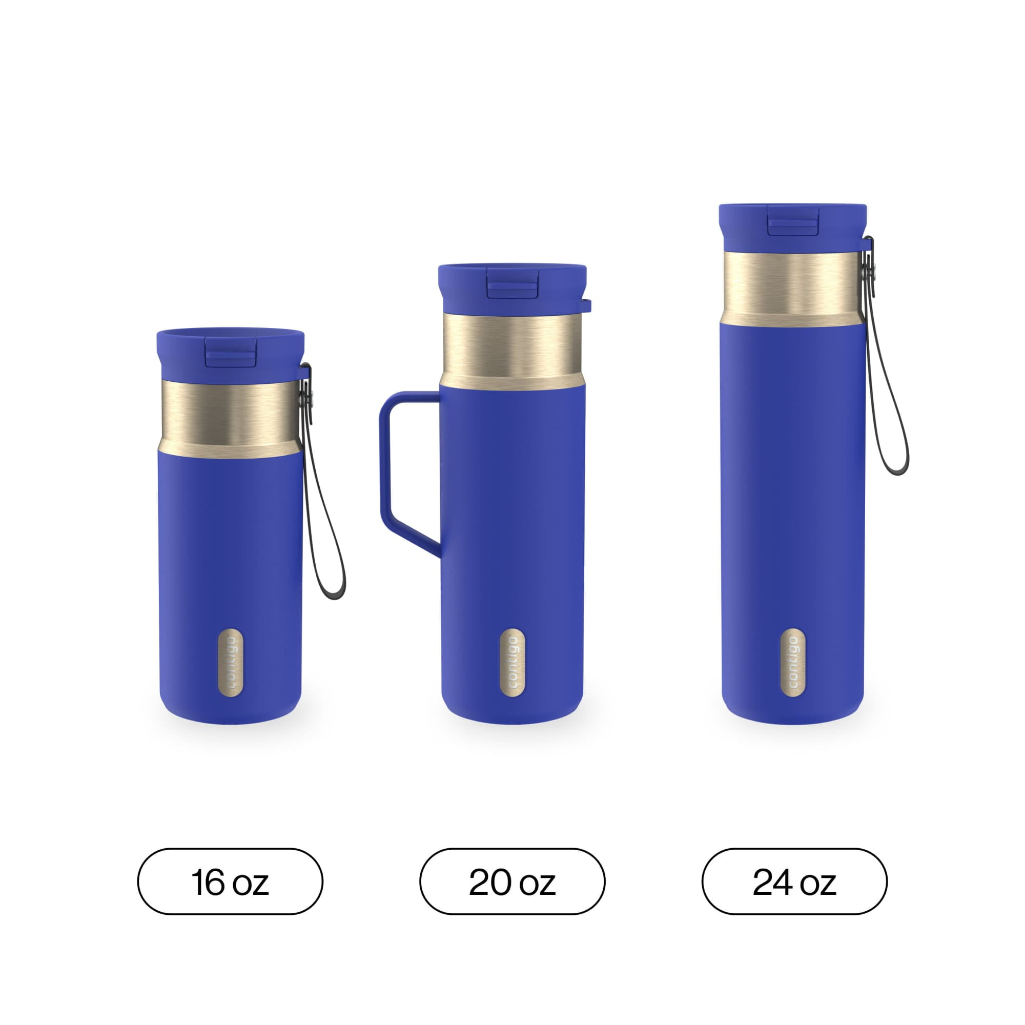 Contigo 20 oz Stainless Steel Travel Mug Tumbler – Leak-Proof Insulated Coffee Mug, Keeps Drinks Hot, Side Handle, Royal Blue/Champagne