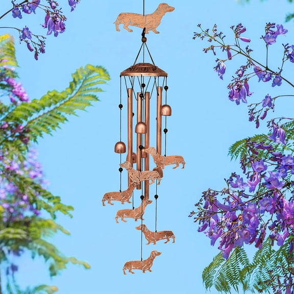 Dachshund Music Wind Chime, Handmade Metal Tube Outdoor Decor, Bronze Color, 7.87 Inch, Includes 1 Wind Chime