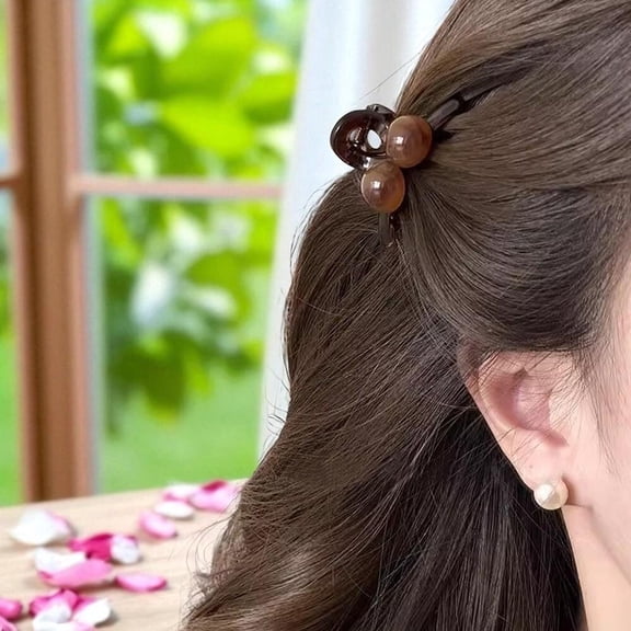 Vintage French Style Amber Pearl Hair Clip for Women Non Slip Fine Hair Accessory Black 1 Piece