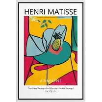PixonSign Framed Canvas Print Wall Art Henri Matisse Pineapple Geometric Watercolor Classic Vintage Illustrations Fine Art Decorative Multicolor for Living Room, Bedroom, Office - 16"x24" WHITE