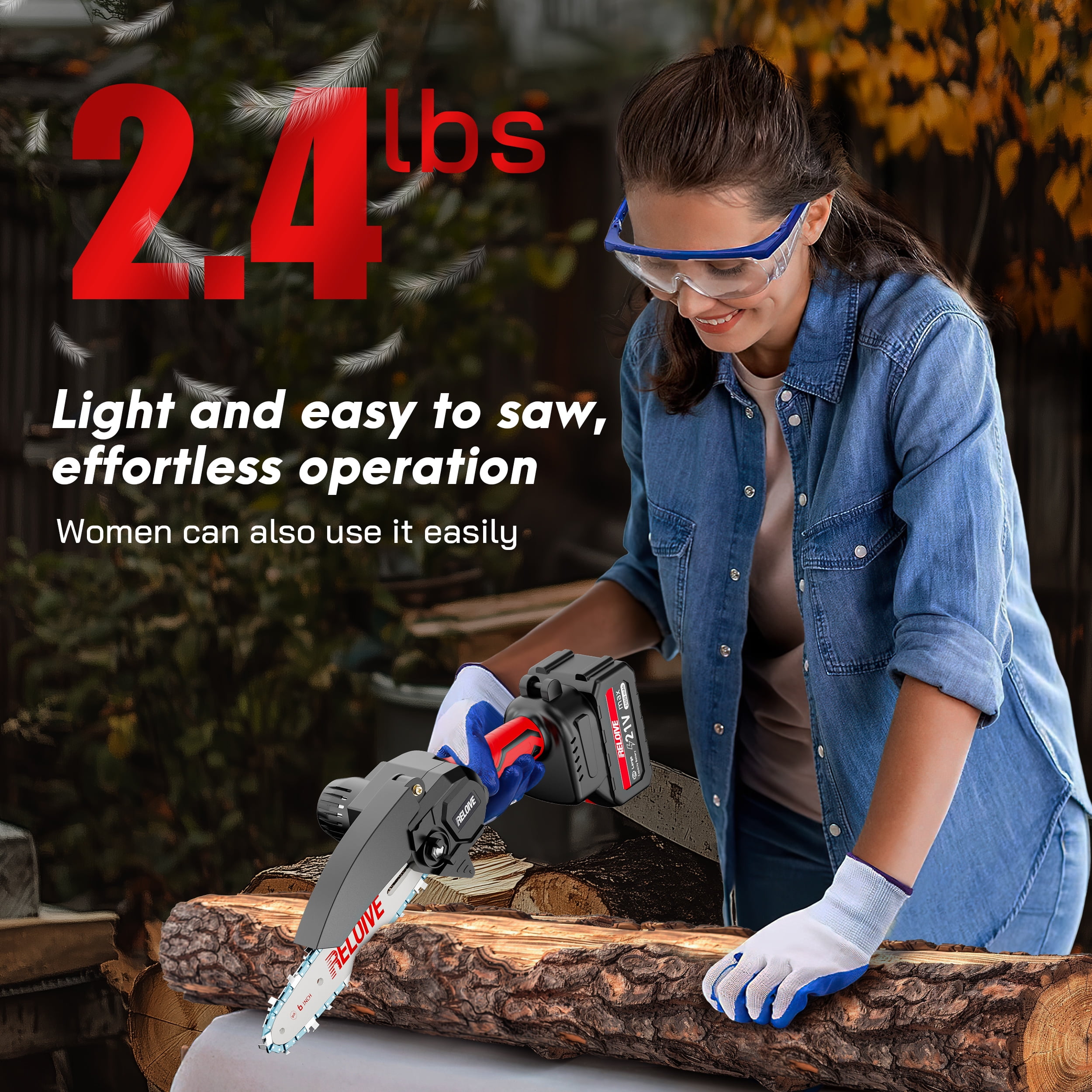 RELOIVE 6 in Mini Chainsaw with 2PCS 2.0 Ah Batteries 3 Chains,Cordless Small Handheld Chain Saw for Wood Cutting Tree Trimming