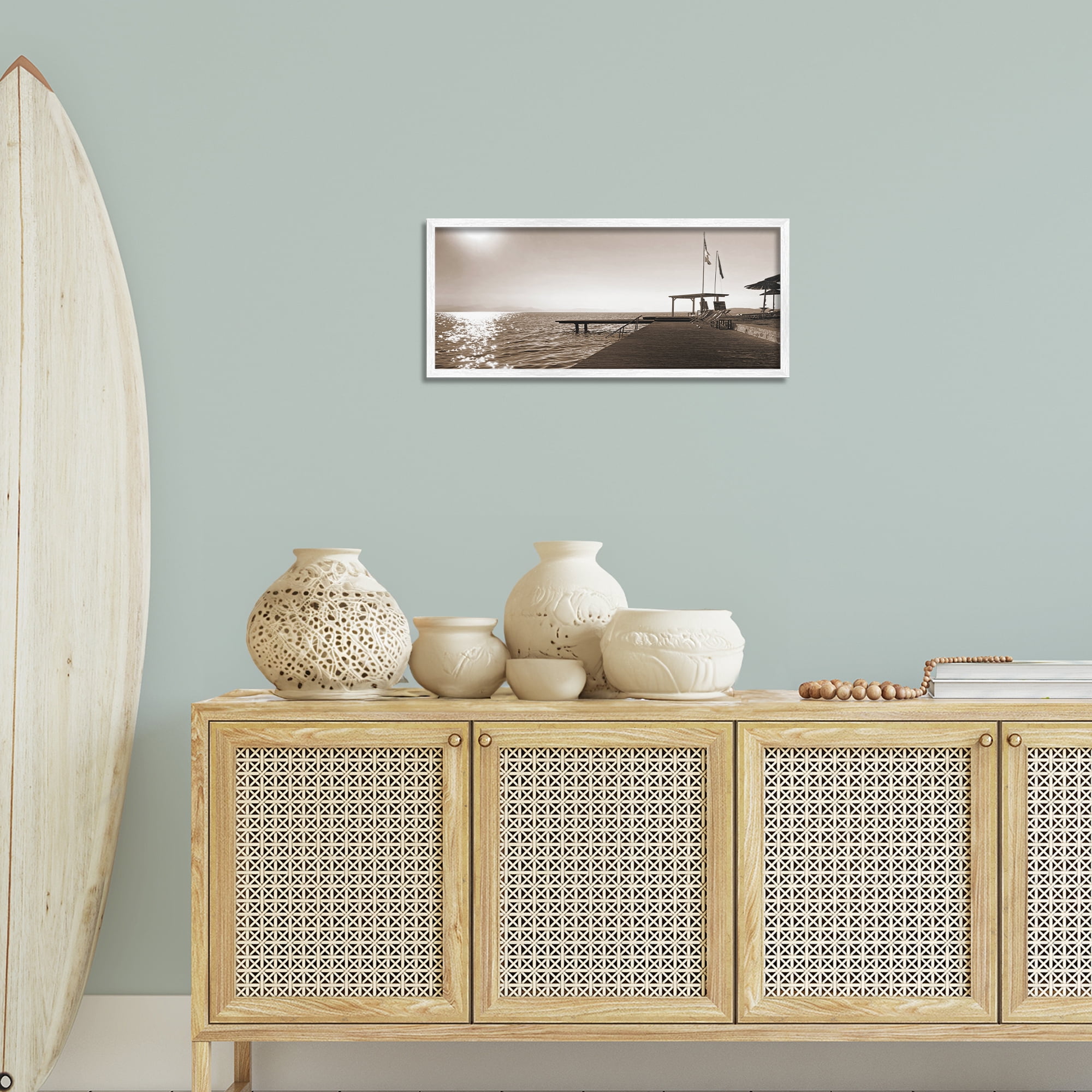 Stupell Industries On Deck Summer Scene Coastal Photography White Framed Art Print Wall Art, 24 x 10