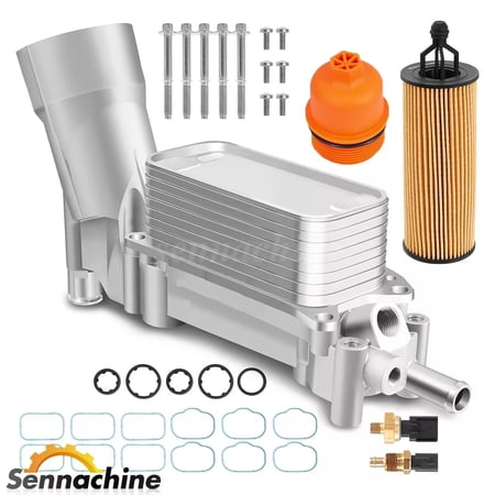 Sennachine Aluminum Engine Oil Cooler Filter Housing Fit 11-16 Chrysler Dodge Jeep Ram 3.6L