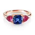 thumbnail image 2 of Gem Stone King 18K Rose Gold Plated Silver Blue Created Sapphire and Red Created Ruby 3 Stone Engagement Ring for Women (2.86 Cttw, Gemstone September Birthstone, Available in Size 5, 6, 7, 8, 9), 2 of 3