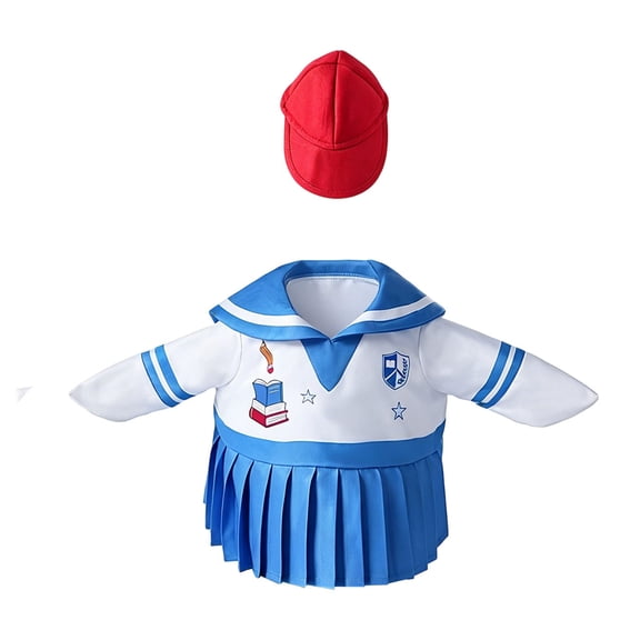 Preppy Sailor Style Porch Goose Outfit with Red Cap Polyester Costume for 23 Inch Cement Goose Outdoor Garden Decor(Blue-31.5X29cm)