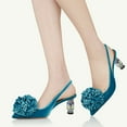 thumbnail image 4 of XYD Women Graceful Flower Pointy Closed Toe Velvet Pumps Block Crystal Mid Heels Slingbacks Dressy Weddding Shoes Size 4 Blue, 4 of 4