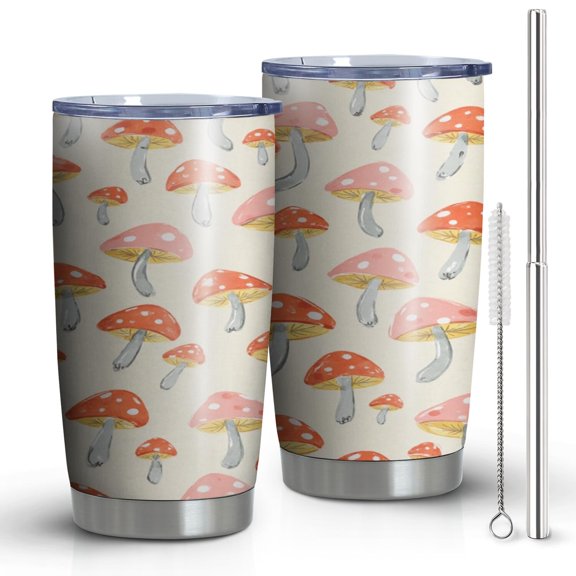 Travel Coffee Mugs with Lid and Straw, Mushroom Double Insulated 20 oz Coffee Tumbler for Hot Tea Beverage Water Bottle Gift for Women Men Friends Wife