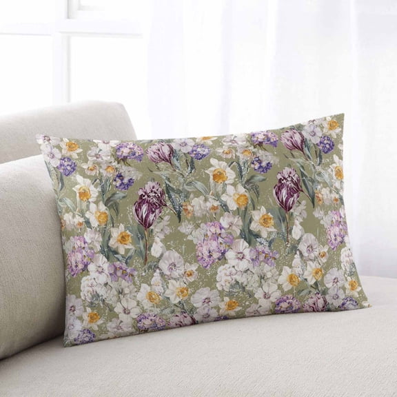 Dark Sage Green Botanical Throw Pillow Covers, Spring Floral Summer Botanical Retro Soft Breathable Pillow Cases with Invisible Zipper, Small Pillowcases for Couch Bed Sofa Chair 16x24 Inches