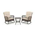 thumbnail image 5 of Topcobe 3 Pieces Rocking Bistro Set with 2-Tier Coffee Table, Outdoor Patio Furniture for Garden Backyard Pool Deck-Brown, 5 of 9