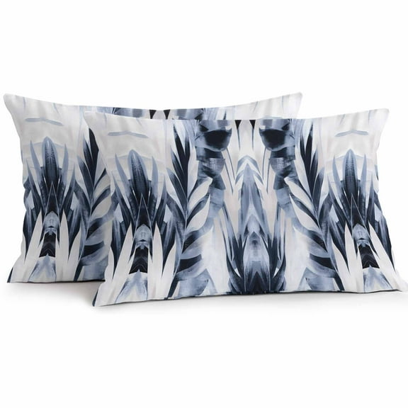 Waterproof Throw Pillow Covers Set of 2, 20x12 Inch Navy Blue Palm Leaf Decorative Pillowcases Outdoor Pillow Slip Cushion Covers Set for Couch Tent Botanical Vintage Tropical Leaves