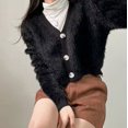thumbnail image 1 of Suéter de terciopelo de visón glutinoso suave, abrigo de mujer, otoño e invierno, cárdigan de punto con cuello en V, prenda exterior corta, top suave de estilo occidental, 1 of 6