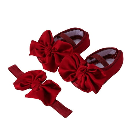 Loliuicca Baby Girl Mary Jane Flats Non-Slip Walking Shoes with Bow Headband
