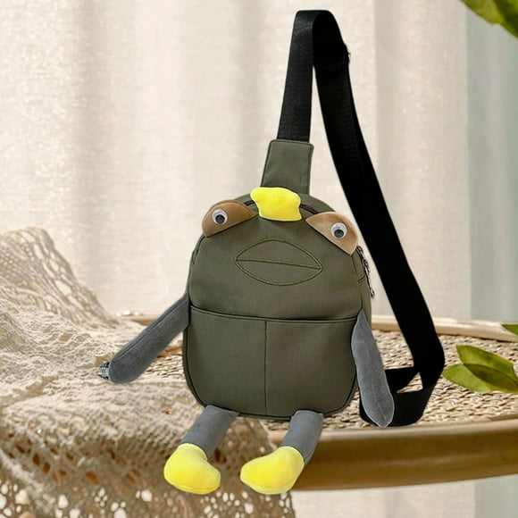 Bolso bandolera de felpa, informal, con dibujos animados, para exteriores, con cierre de cremallera, para vacaciones y viajes Verde claro