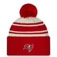 thumbnail image 2 of Men's New Era Cream/Red Tampa Bay Buccaneers 2022 Sideline Sport Cuffed Pom Knit Hat, 2 of 2