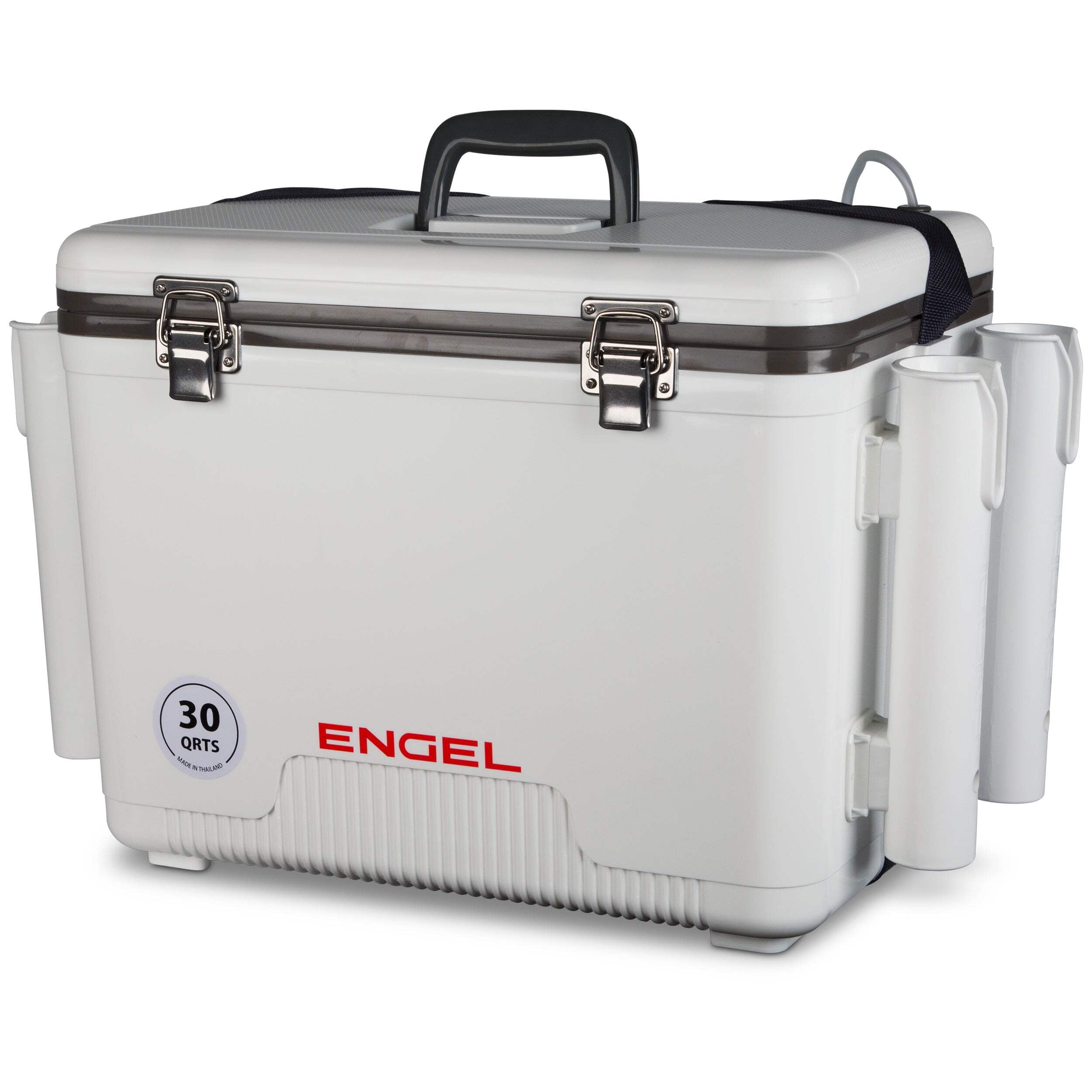 ENGEL 30 Qt Live Bait Cooler with 4x Rod Holders & 2-Speed Aerator Pump - White
