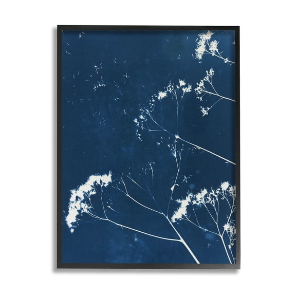 Navy Blue Botanical Sprouts Botanical & Floral Graphic Art Black Framed Art Print Wall Art