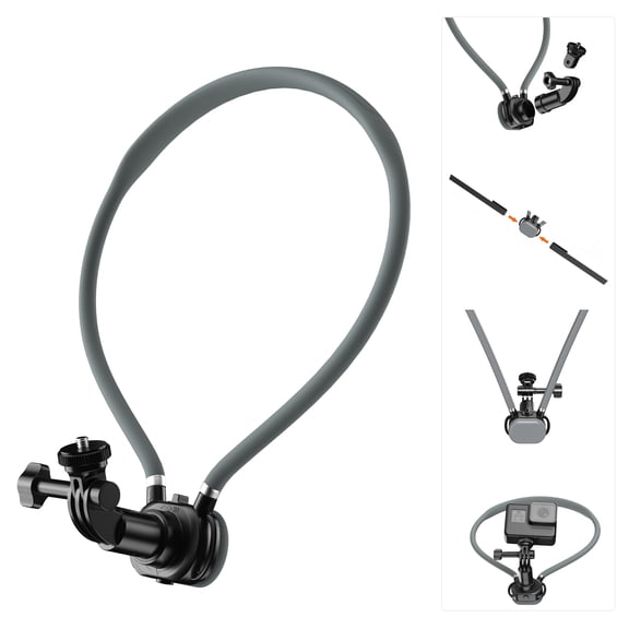 UNITEDTIME Neck Mount for Action Camera Hand Free POV Vlogging for Go Pro Hero 13 12 11 10 9, Insta 360 X5 X3 X4, DJI OSMO 360 Action 3 4 5 Pro Camera One-Click Button Chest Strap (Grey)