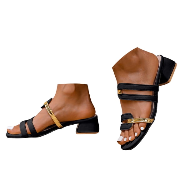 IUJSOY Sandals for Women 2025 Open Toe Heels Fashion Strappy Sandals Block Heeled Slip on Shoes