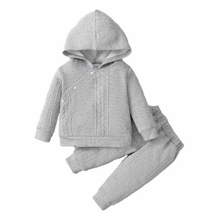 

TDuzdltu Infant Toddler Baby Boys Girls Sweater Set Solid Color Hooded Top Long Sleeve Top Trousers Two Piece Set GIft on Clearance