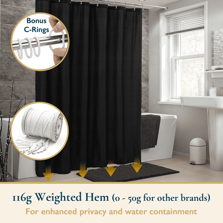Water-Repellent Weighted Shower Curtain with Hooks photo 4