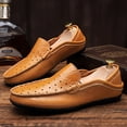 thumbnail image 5 of Loafers for Men Breathable Soft Leather Slip on Casual Dressy Shoes Fashion Moc Toe Hollow Out Slip On Sneakers Yellow Size 9, 5 of 6