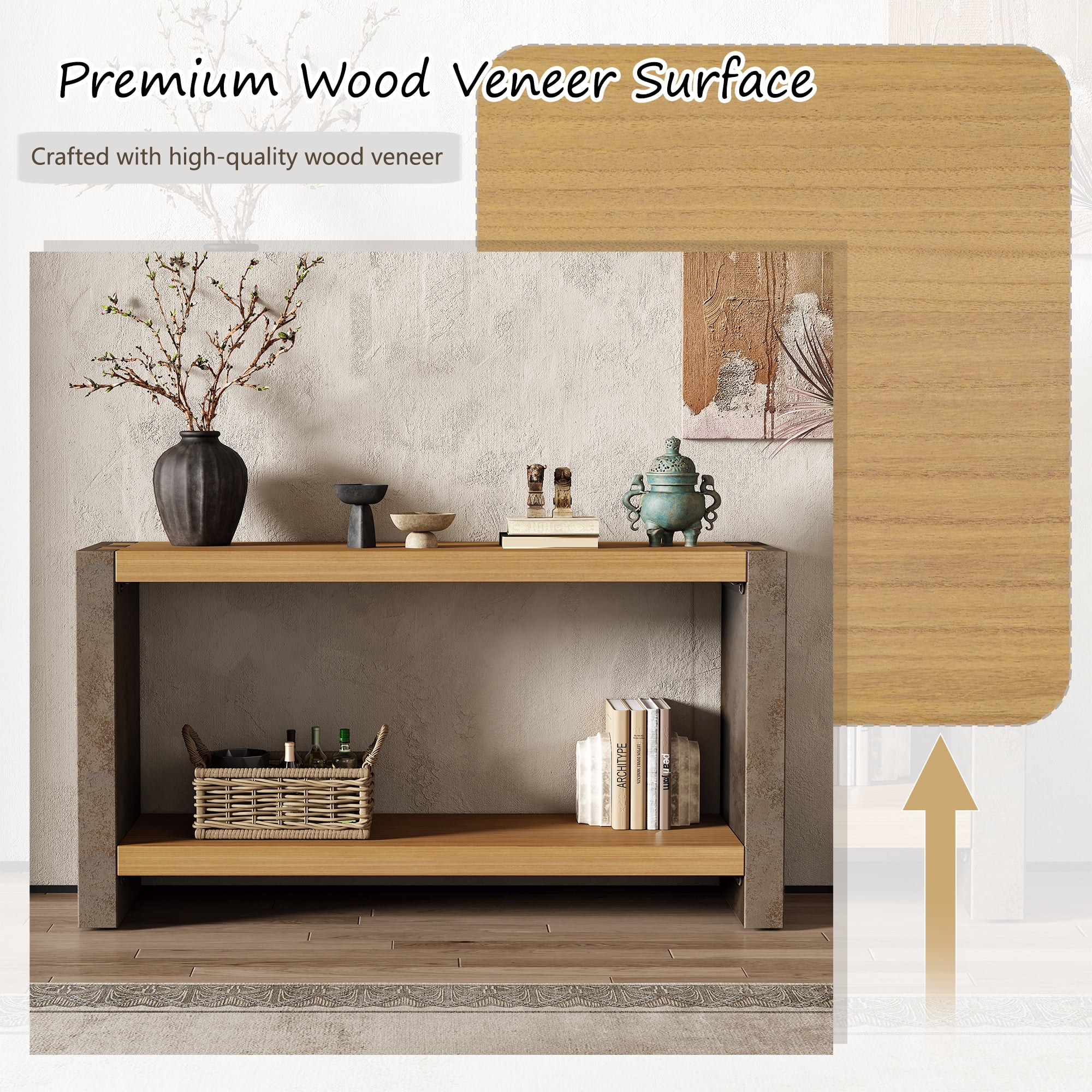 EUROCO 59" Vintage Industrial Console Table,2-Tier Narrow Long Sofa Table Entryway Table with Open Storage Shelf & Dovetail Joinery for Living Room,Brown