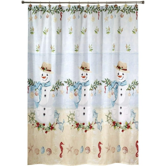Shower Curtain, Heavy Duty Fabric, Christmas Decorations (Coastal Snowman Collection)
