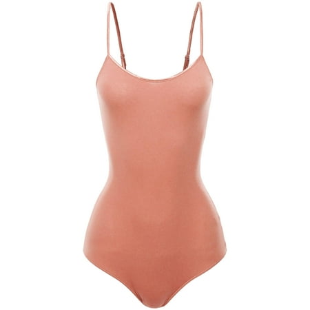 Bodysuit - FashionOutfit Women's Solid Crew Neck Adjustable Spaghetti Strap Bodysuit