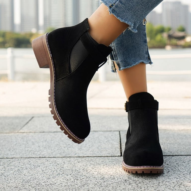 TYNDALL Women's Ankle Boots - Chunky Heel Western Booties With Side Zipper, Comfortable Low Heel Shoes