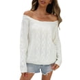 thumbnail image 2 of JIAYUE Knit Sweater For Women Solid Color Long Sleeve One Shoulder Boat Neck Relaxed Fit Pullover For Ladies Comfy Style, 2 of 7