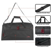 24 Inch 55 Liter Weekender Overnight Duffel Shoulder Bag for Men, Women, Teens, Gym, Travel, Sports and Recreation in Black with Red Accents