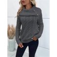 thumbnail image 4 of Women'S Pullover Sweater Pile Collar Knit Raglan Sleeve Sweater Dark Grey M, 4 of 10
