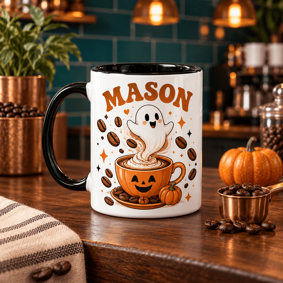 Personalized Ghost Latte Pumpkin Beans Ceramic Coffee Mug Halloween Gift