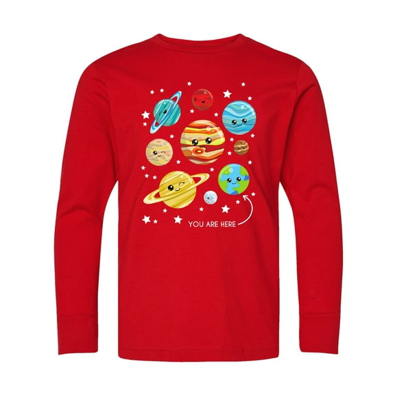 Inktastic Cute Planets, Kawaii Planets, Space, Cosmos, Stars Long Sleeve Youth T-Shirt