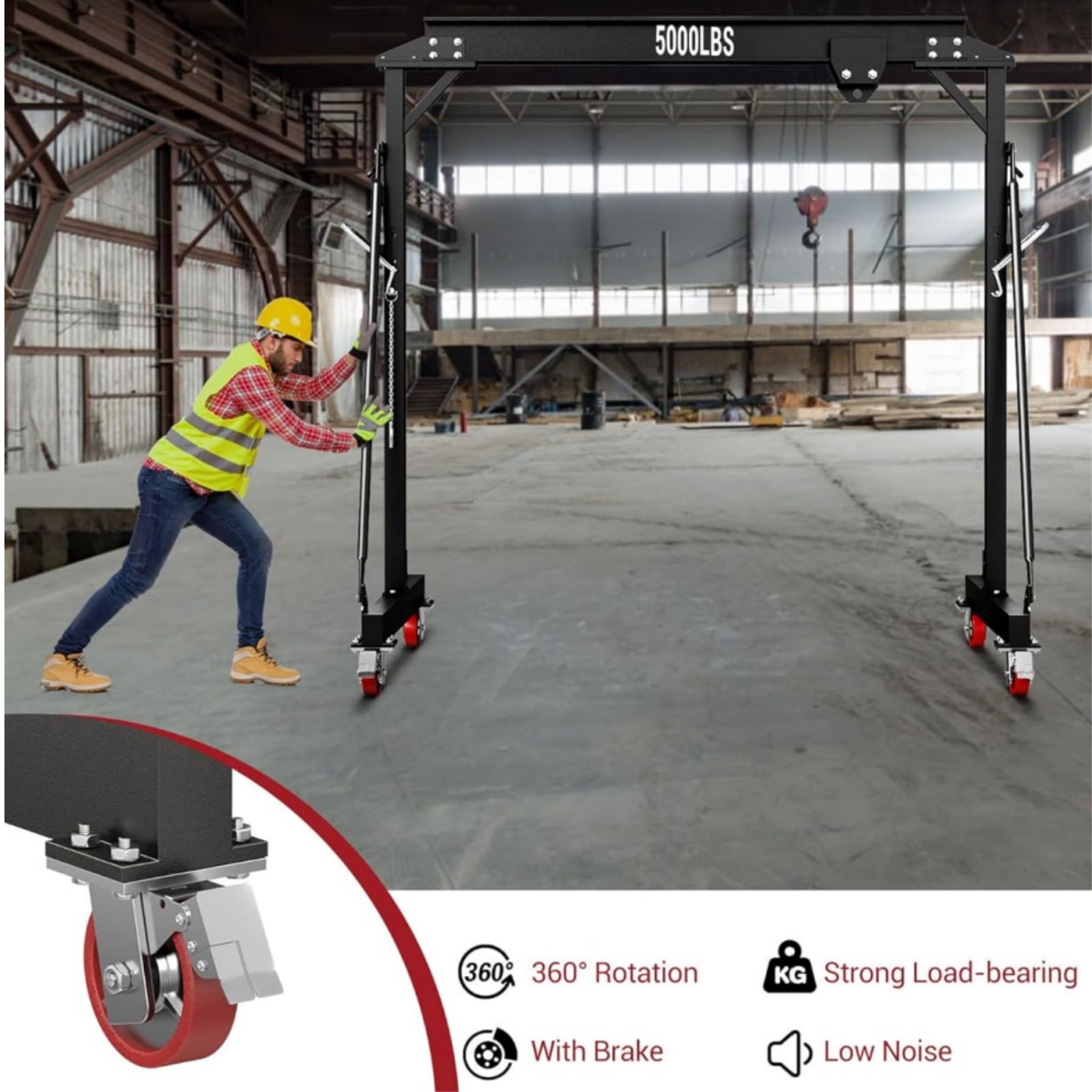 Rvchic 2 Ton Capacity Adjustable Gantry Crane, Portable Shop Lift Hoist Rated 5000 LB with Locking Wheels,8.53-12.47ft Adjustable Height for Warehouse