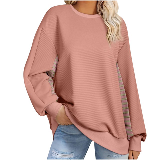 MeetoTime Sweat-Shirt en Coton Surdimensionné pour Femmes Mode Automne Manches Longues Col Rond Pull