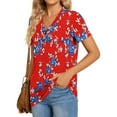 thumbnail image 4 of JTZGDY Henley Tops for Women Dressy Casual Summer Boho Floral Pattern Printed Short Sleeve Button V Neck Graphic T-Shirts Loose Oversized Tunic Blouse Red#02 XL, 4 of 7
