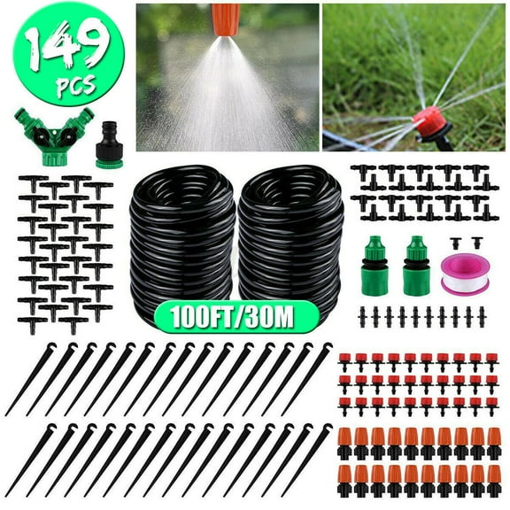 100FT Garden Watering System, 149Pcs Drip Irrigation Kit, Smart Automatic Irrigation System, Adjustable Water Flow Control, Suitable for Garden, Farmland and Greenhouse