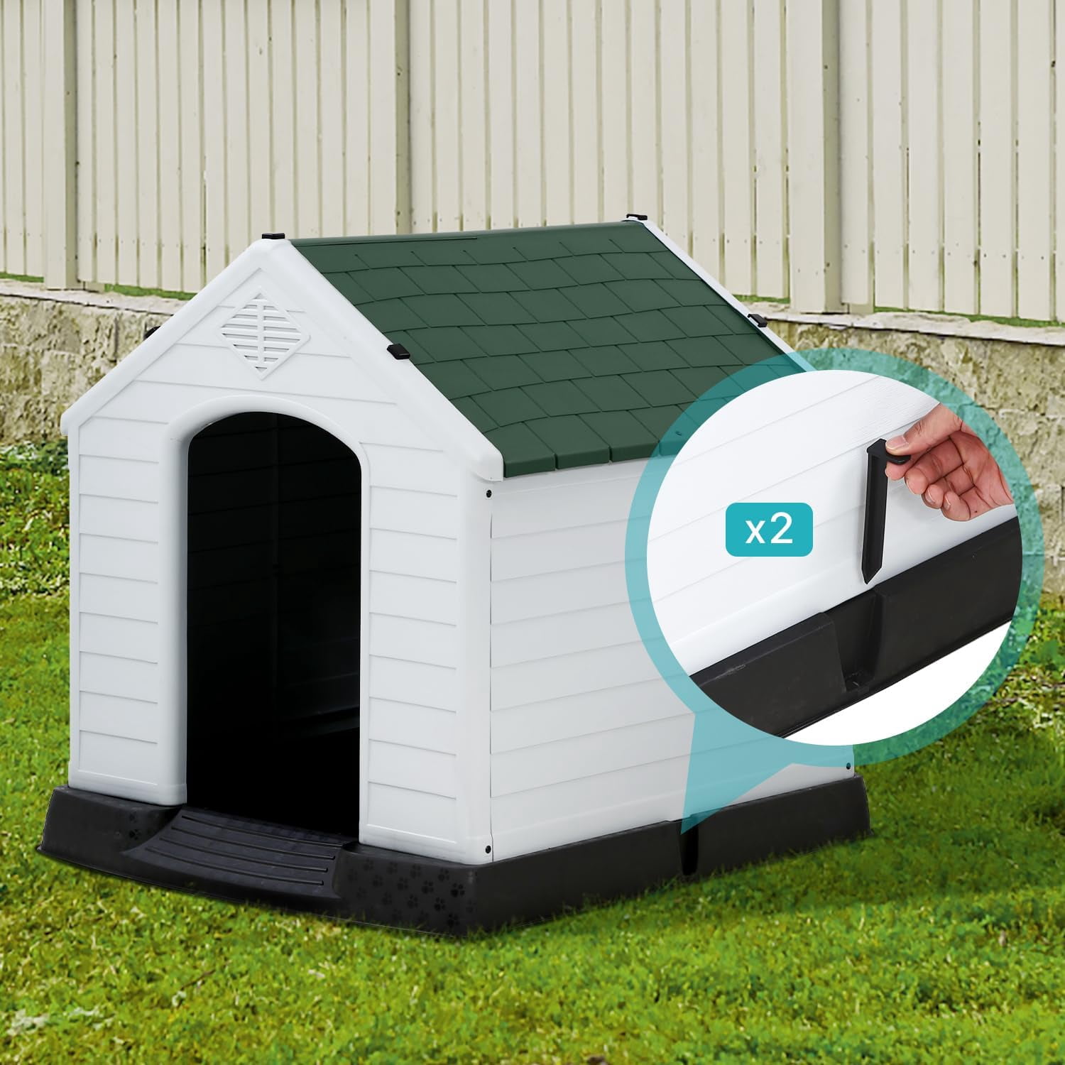 XF XINFENG Large Dog House Plastic Indoor Outdoor Waterproof Dog Kennel with Air Vents Elevated Floor( Green, 41''L*37.4''W*39''H)