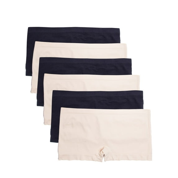 Caramel Cantina Women's 6 Pack Plus Size Boyshort Panties Underwear (2X, 3 Black / 3 Beige)