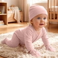 thumbnail image 4 of ShomPort Newborn Boy Girl Clothes Warm Cotton Romper Long Sleeve Jumpsuits with Mittens Hats Sets 0-12 Months, 4 of 5