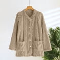 thumbnail image 3 of Hrsba Button Bed Jacket for Women Solid Color Fleece Lined Thick Long Sleeve Pj Tops, 3 of 6