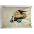 thumbnail image 1 of Christmas Pillow Sham Old Santa Claus Delivering Presents on His Motorcycle Swirled Lines Frame, Decorative Standard Size Printed Pillowcase, 26 X 20 Inches, Red Tan Pale Blue, by Ambesonne, 1 of 2