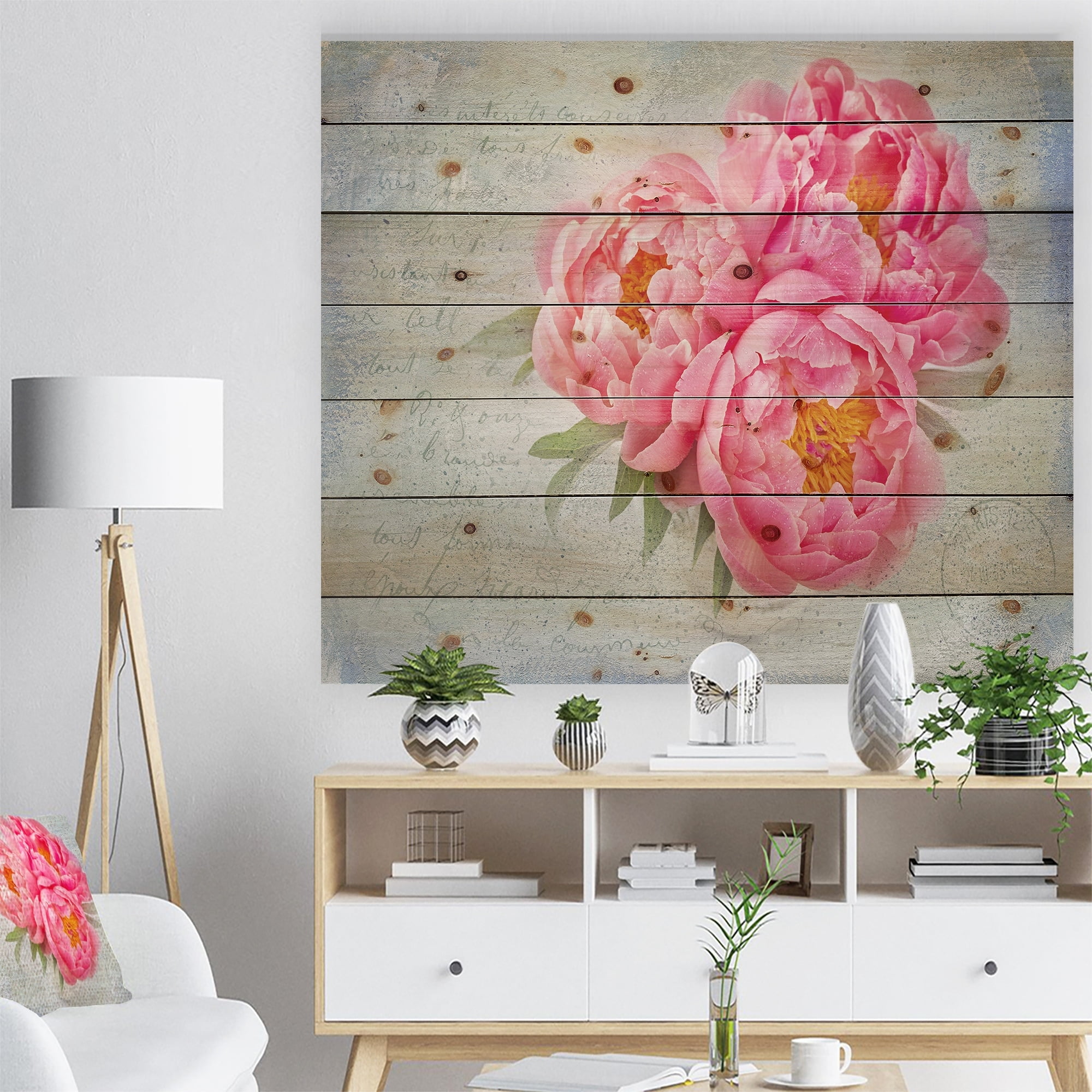Rustic Red Peony Wall wooden hanging plaque/picture Fresh Flowers in the vase 