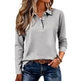 thumbnail image 2 of Qwertyu Women's Long Sleeve Polo Shirts Collared V Neck Golf Shirts Cotton Business Casual Work Tops Gray 3XL, 2 of 5
