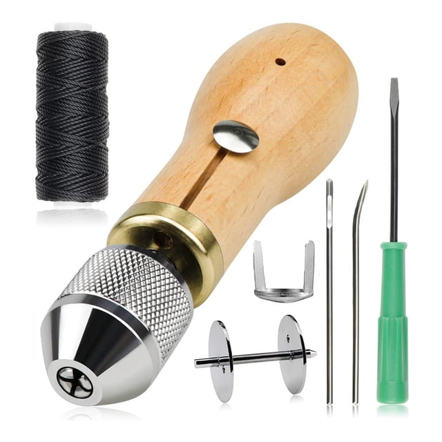 Crrynuo - Máquina de coser manual para cuero - Máquina de coser manual para bricolaje - Kit de costura de 7 piezas - Acero de alto carbono - Artesanía en cuero