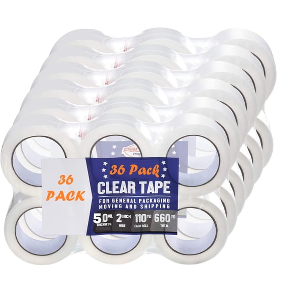 Heavy Duty Packing Tape Rolls, Clear, 5 MIL, 2 inch x 110 Yards, Ultra Strong, Refill for Packaging and Shipping (36)